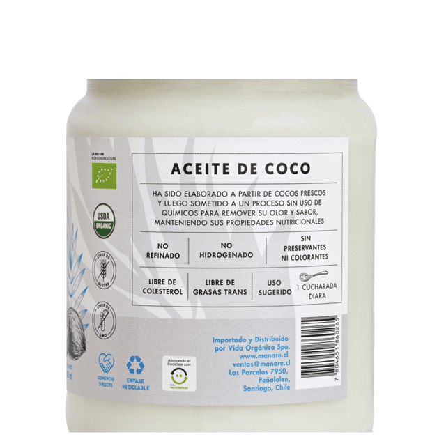 Aceite de Coco Sin olor y Sin sabor Orgánico 500 ml