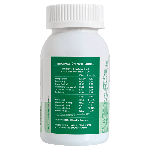 Chlorella Orgánica 180 Tabletas 90g