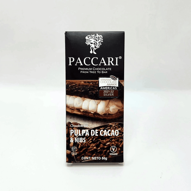 Barra de Chocolate 60% Cacao Orgánico Pulpa de Cacao & Nibs 50g