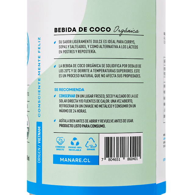 Bebida de Coco Orgánica 400ml