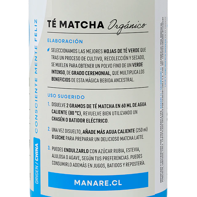 Té Matcha en polvo Orgánico 100g Manare 🍵 
