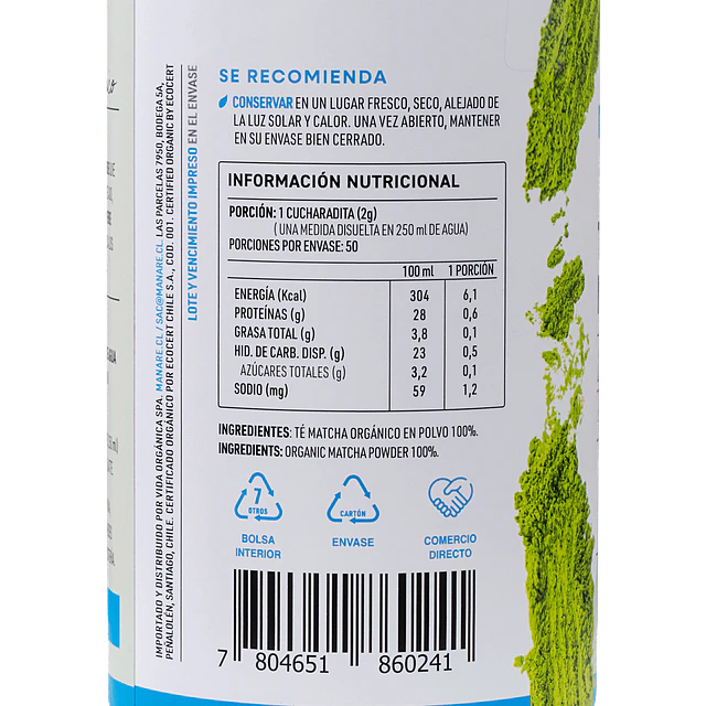 Té Matcha en polvo Orgánico 100g Manare 🍵 