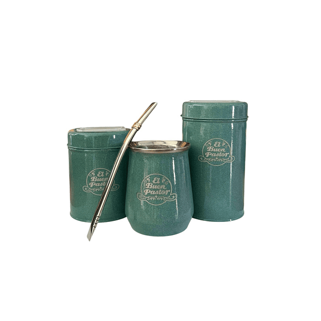 Set Matero Verde Agua Acero Inoxidable El Buen Pastor