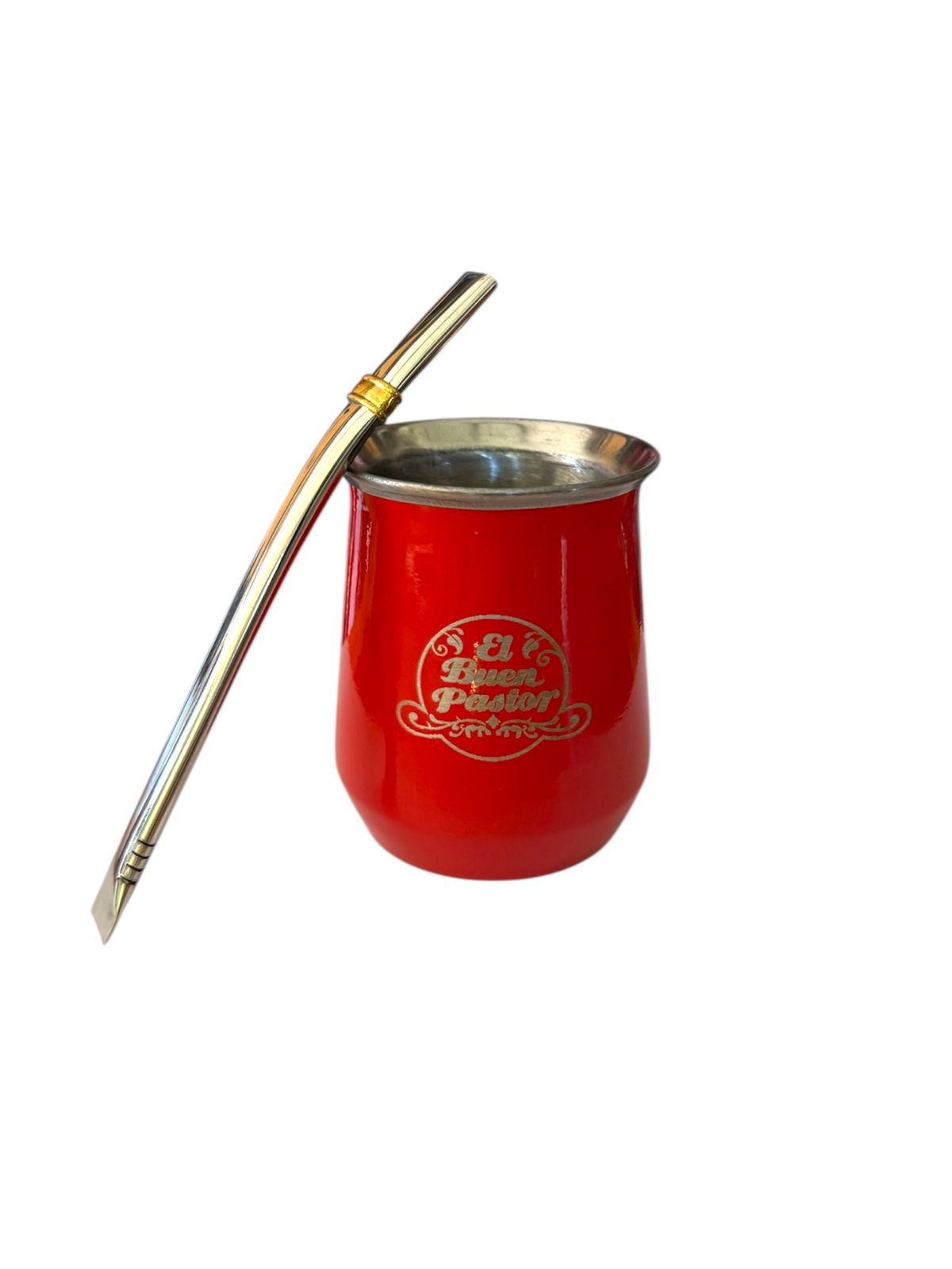 Mate Acero Inoxidable Rojo con Bombilla El Buen Pastor