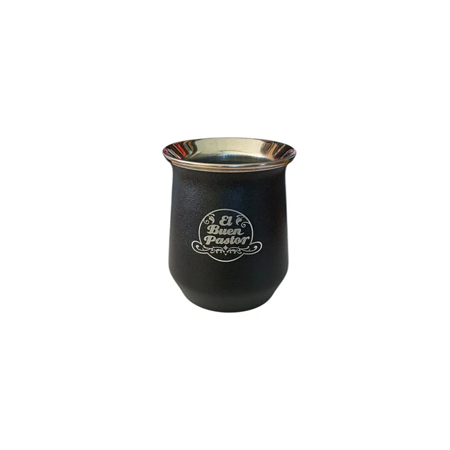 Mate Acero Inoxidable Negro con Bombilla El Buen Pastor