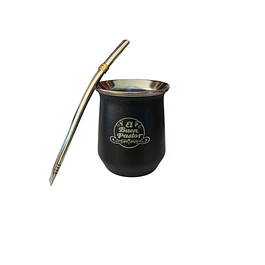 Mate Acero Inoxidable Negro con Bombilla El Buen Pastor