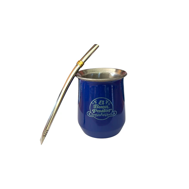 Mate Acero Inoxidable Azul con Bombilla El Buen Pastor