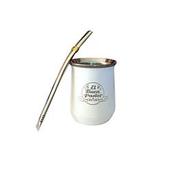 Mate Acero Inoxidable Blanco con Bombilla El Buen Pastor