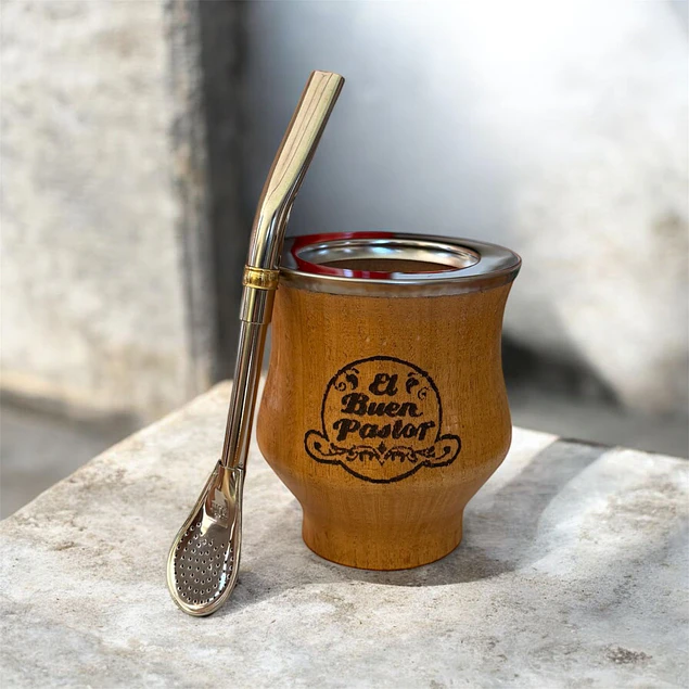 Mate Camionero de Madera Algarrobo con logo mas Bombilla 