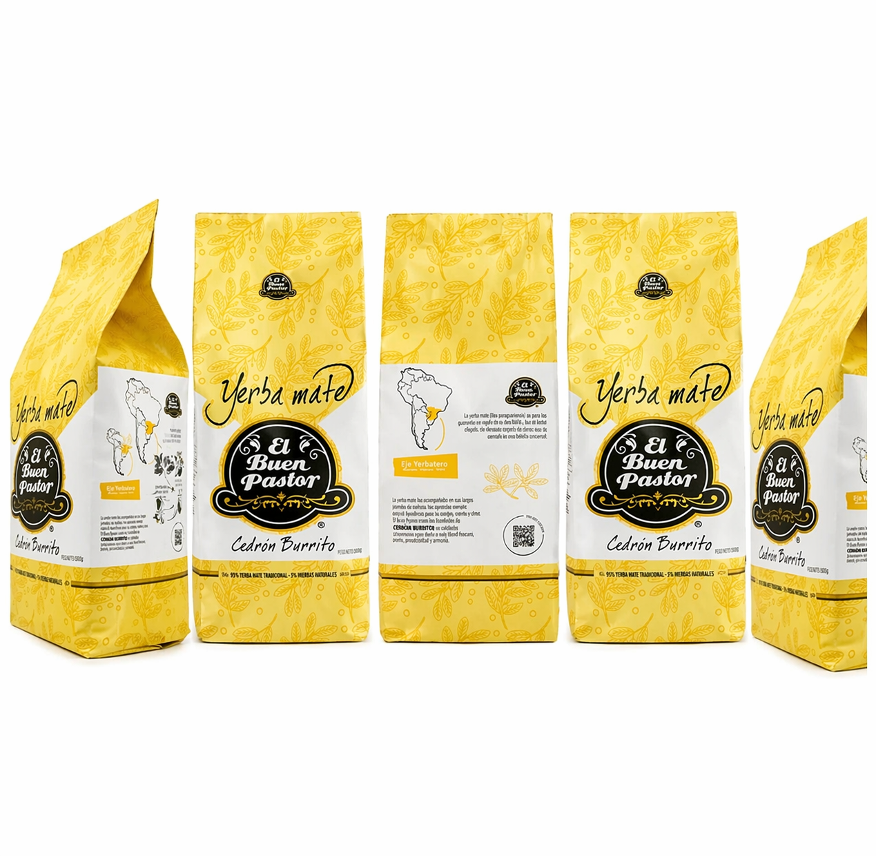 Pack 5 Yerba Mate Cedrón Burrito El Buen Pastor 500g libre de gluten