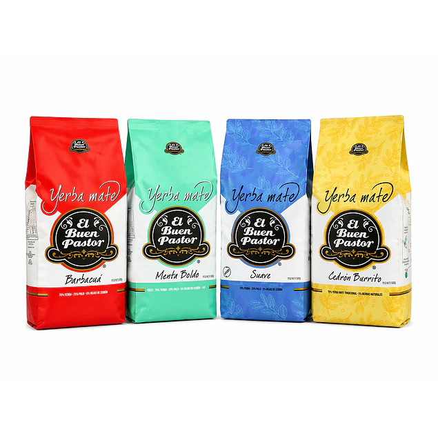 Pack 4 Variedades Yerba Mate El Buen Pastor 500G libre de gluten