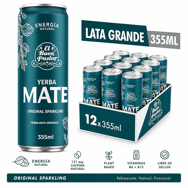Pack x 12 Uni Bebida Energizante Natural Yerba Mate El Buen Pastor 355ml