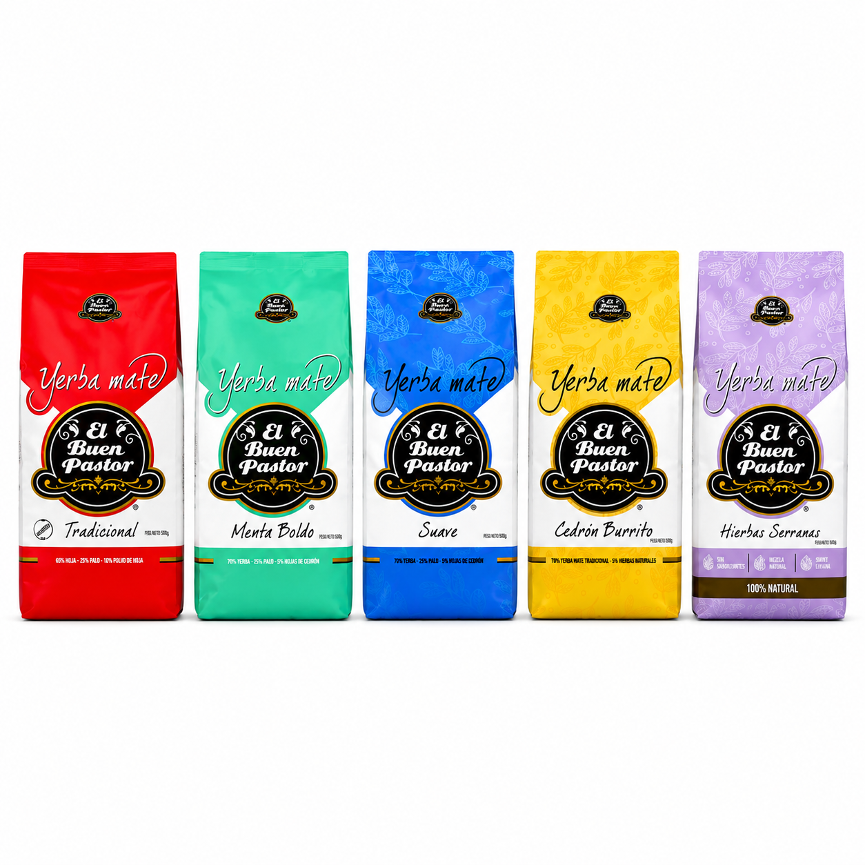 Pack x 5 Yerba Mate El Buen Pastor Surtidas 500G libre de gluten