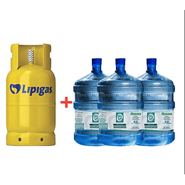 UNA RECARGA DE GAS LIPIGAS DE 11 KG. MÁS 3 RECARGAS DE AGUA PURIFICADA 20 LTS.