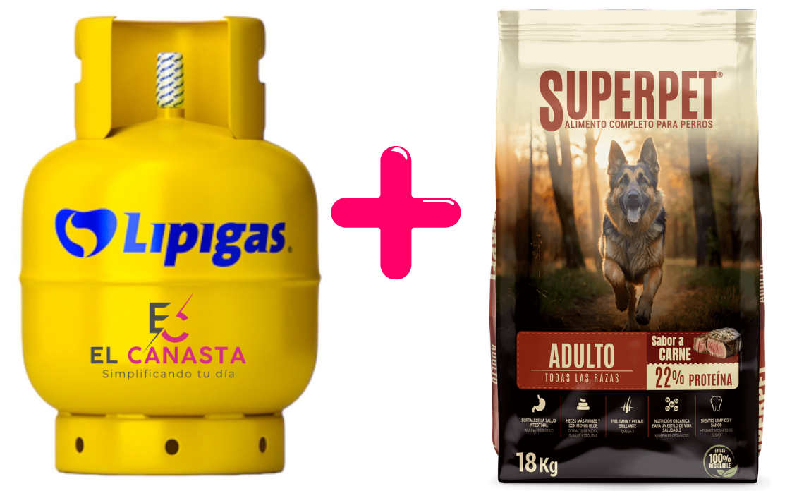 Una Recarga de gas de 15 kg. más un Superpet Adulto 18 kg