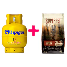 1 Recarga de gas de 15 kg. más un Superpet Adulto 18 kg
