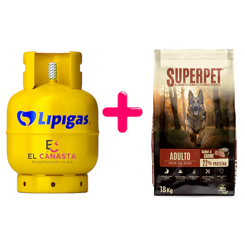1 Recarga de gas de 15 kg. más un Superpet Adulto 18 kg