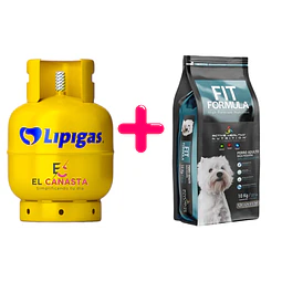 1 Recarga de gas de 15 kg. más un Fit Formula Adulto Raza Pequeña 10 kg