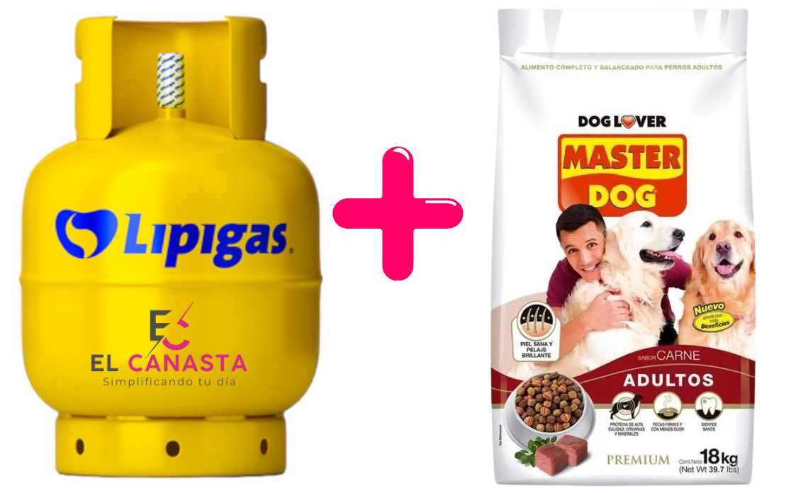 Una Recarga de gas de 15 kg. más un Master Dog Adulto 18 kg.