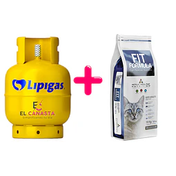 Una Recarga de gas 15 kg. Más Fit Formula Gato 10 kg. 