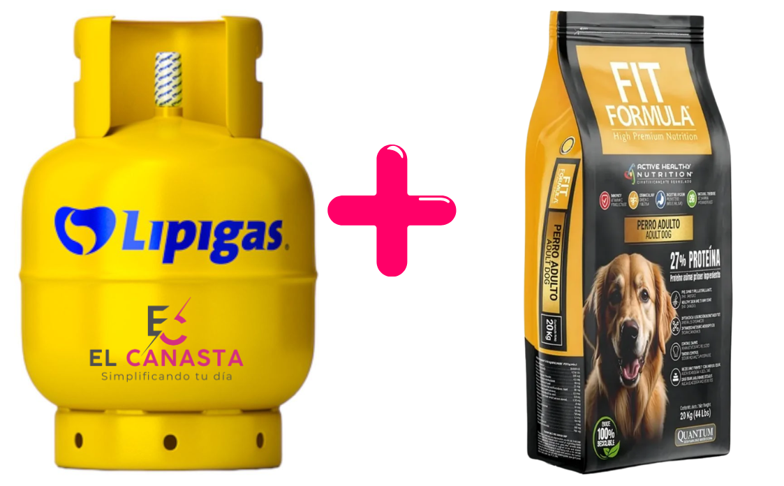 1 Recarga de gas de 15 kg. más un Fit Formula Adulto 20 kg
