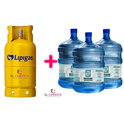 UNA RECARGA DE GAS LIPIGAS DE 11 KG. MÁS 3 RECARGAS DE AGUA PURIFICADA 20 LTS.