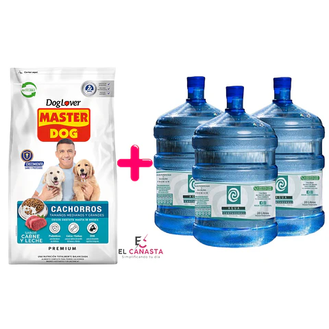Un Masterdog Cachorro de 18 kilos más 3 recargas de agua purificada de 20 lts. 