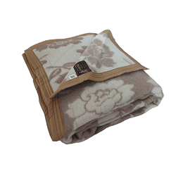 Frazada 100% Lana Virgen Patagonica Beige Con Diseño 2 Pl