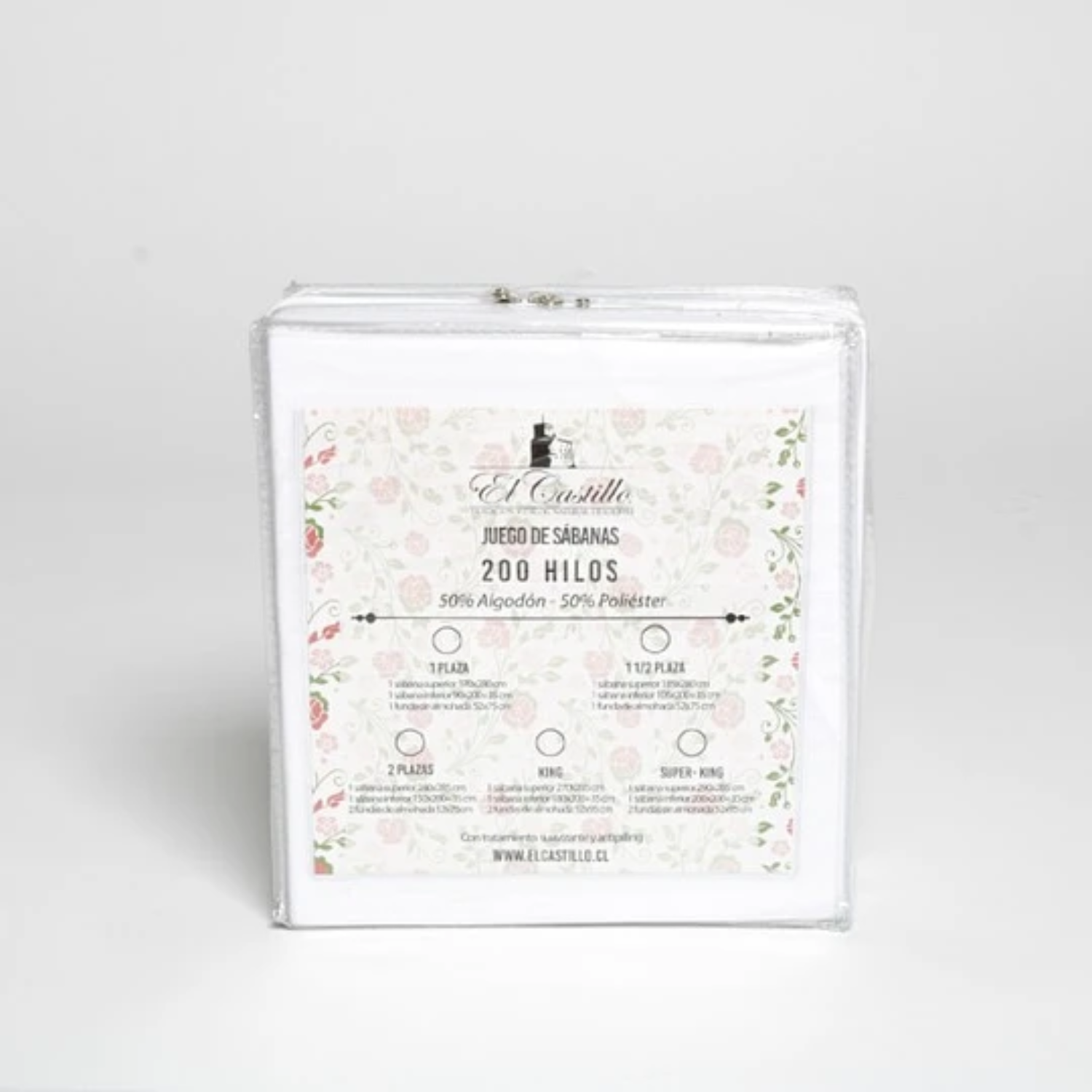 Juego De Sábanas Rosen 200h Lisa Blanca / 2 Plazas / 200 Hilos