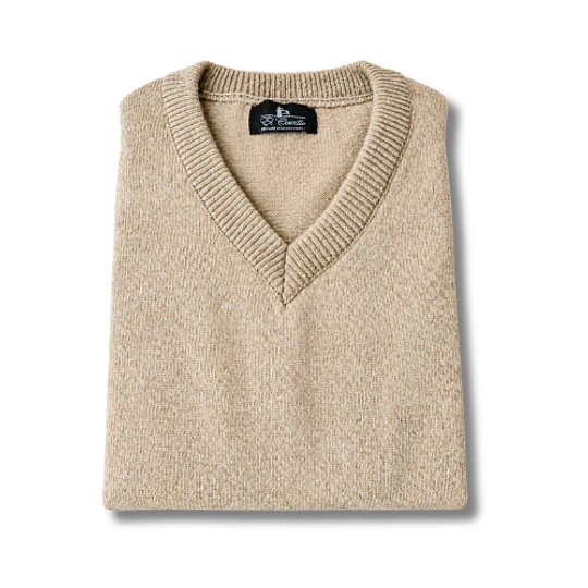 Chaleco 100% lana cuello en V beige (XL)