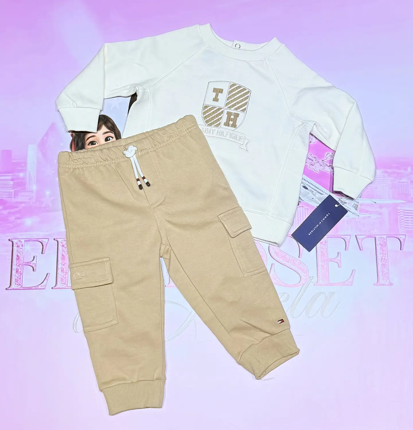 Conjunto Tommy Hilfiger Bebé 2 Piezas – Polerón + Pantalón Buzo Cargo 2