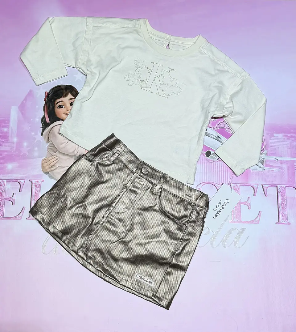 Conjunto Calvin Klein 3 Piezas para Niña – Polera, Falda y Calzón 2