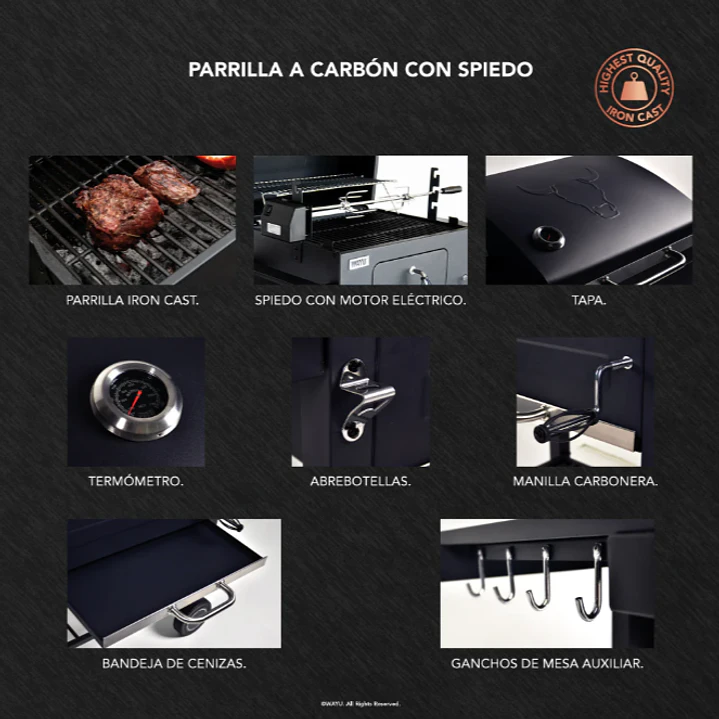 PARRILLA A CARBON WAYU CON SPIEDO 12