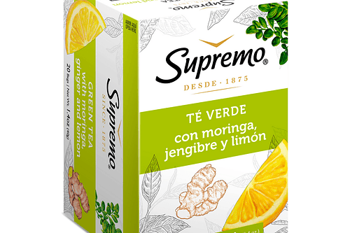 Té Verde Supremo Moringa, Jengibre y Limón 20 Bolsitas