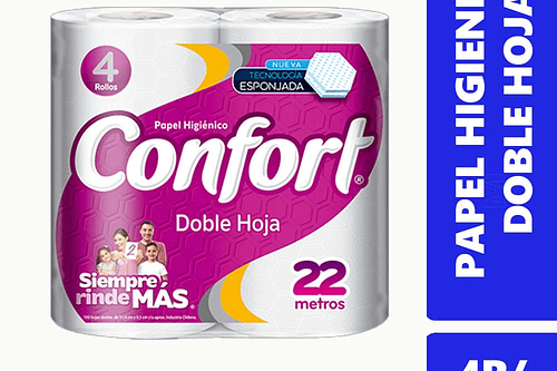 Papel Higienico Doble Hoja Confort 4rollosx22m