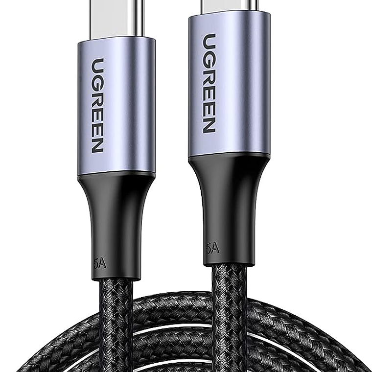 CABLE UGREEN USB C a C - 100W - CARGA RAPIDA - 2 MT - NYLON TRENZADO 2