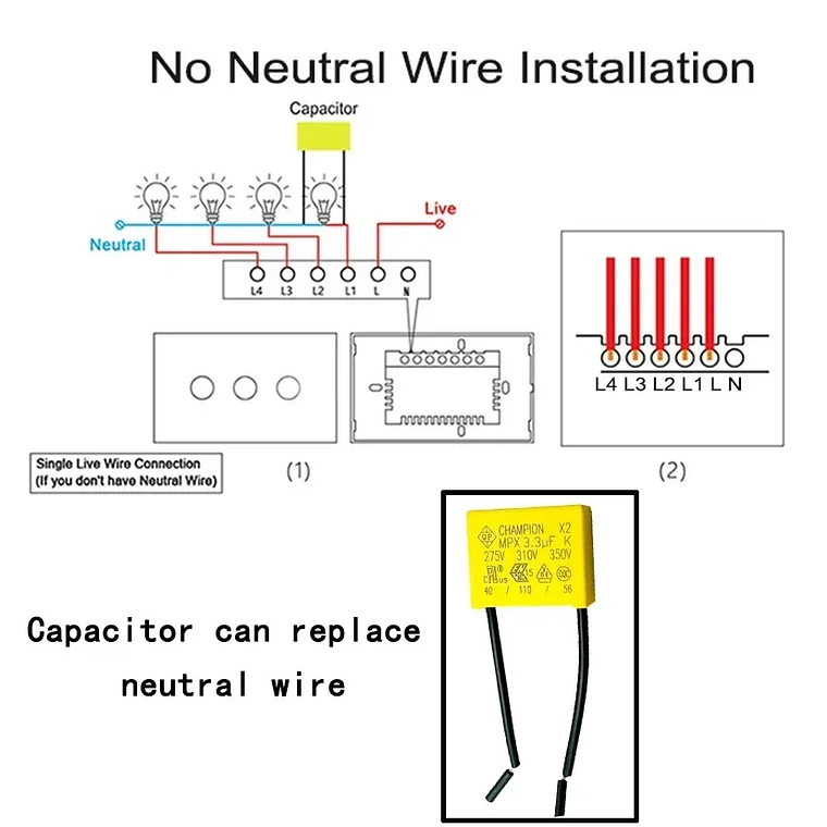 CAPACITOR CONDENSADOR 3.3 UF - REEMPLAZA CABLE NEUTRO - KIT 2 UNIDADES 2