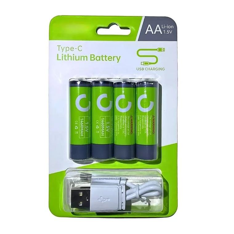 Pilas Recargables AA Litio + Cable de carga - 4 Unidades - Cafini 2