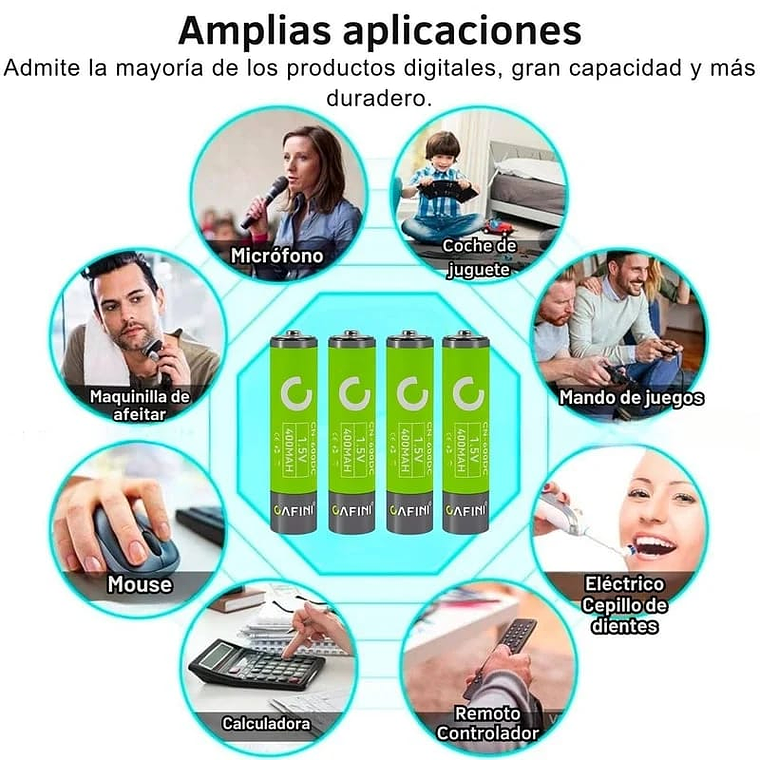 Pilas Recargables AA Litio + Cable de carga - 4 Unidades - Cafini 4