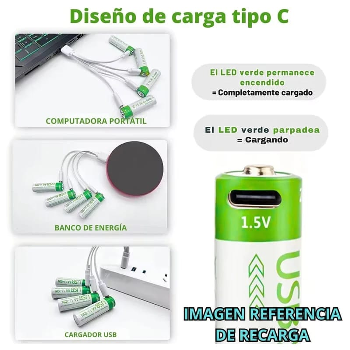 Pilas Recargables AA Litio + Cable de carga - 4 Unidades - Cafini 5