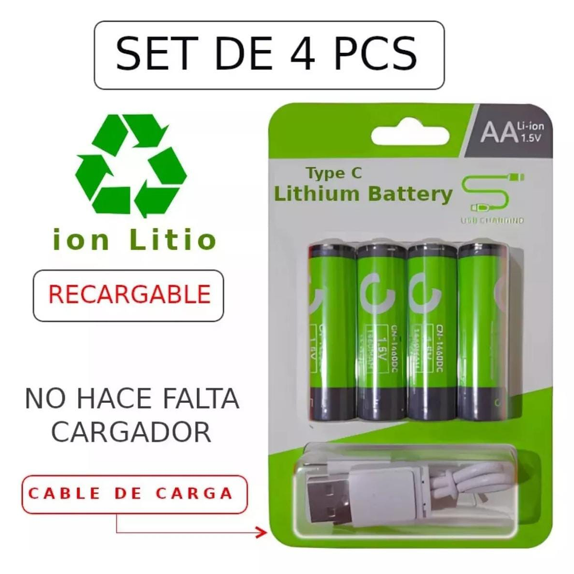 Pilas Recargables AA Litio + Cable de carga - 4 Unidades - Cafini 6