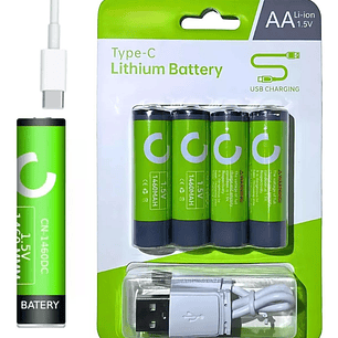 Pilas Recargables AA Litio + Cable de carga - 4 Unidades - Cafini