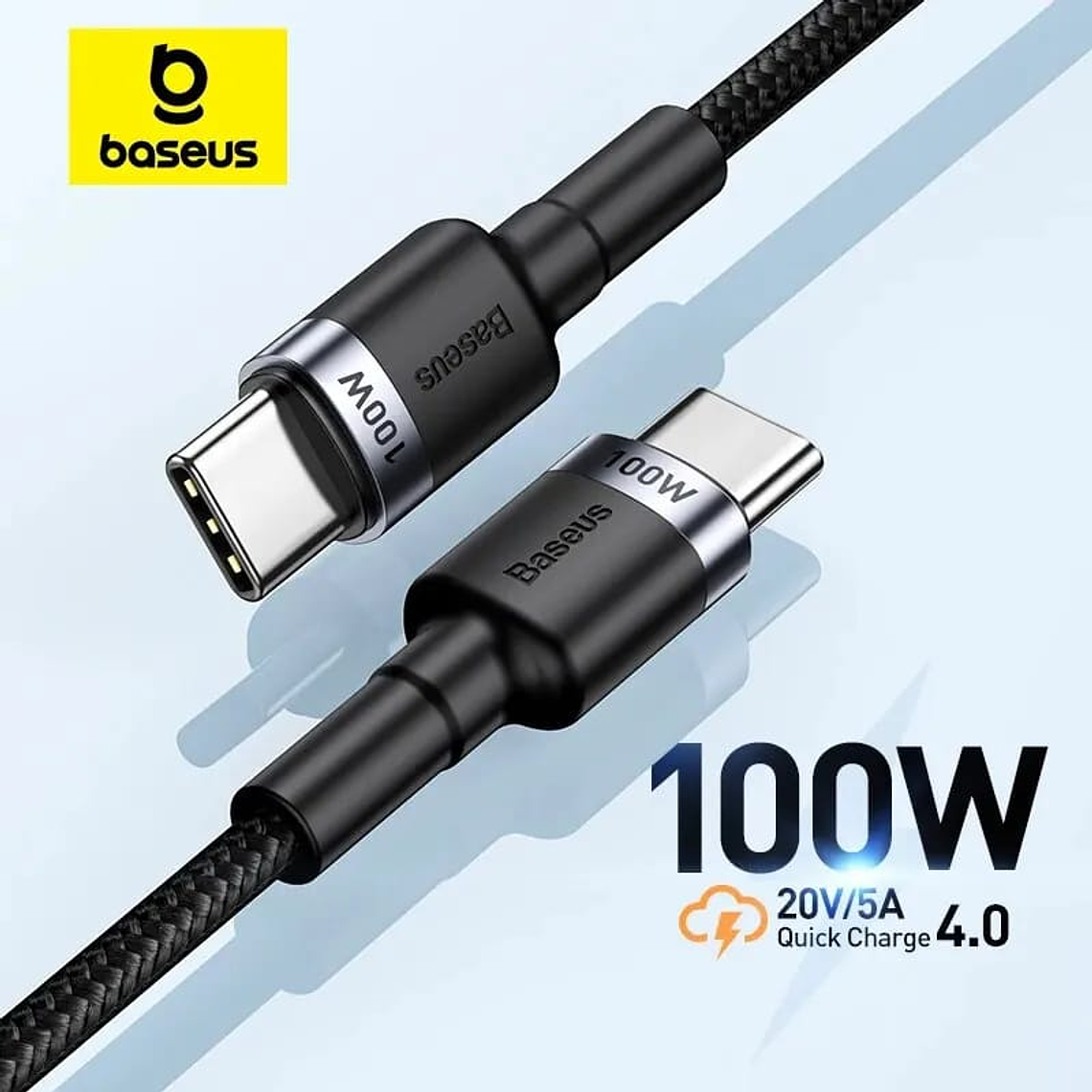 CABLE BASEUS USB C a C - 100W - CARGA RAPIDA - 1MT - NEGRO 2