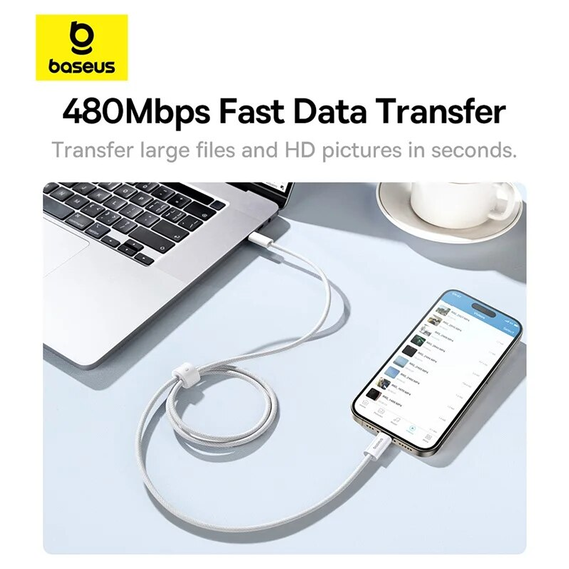 CABLE BASEUS USB C a C - 100W - CARGA RAPIDA - 2MT - BLANCO 4