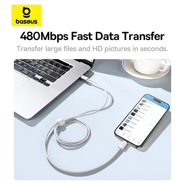 CABLE BASEUS USB C a C - 100W - CARGA RAPIDA - 2MT - BLANCO 4