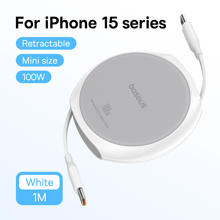 CABLE BASEUS USB C a C - 100W - 1MT - RETRACTABLE - BLANCO 3