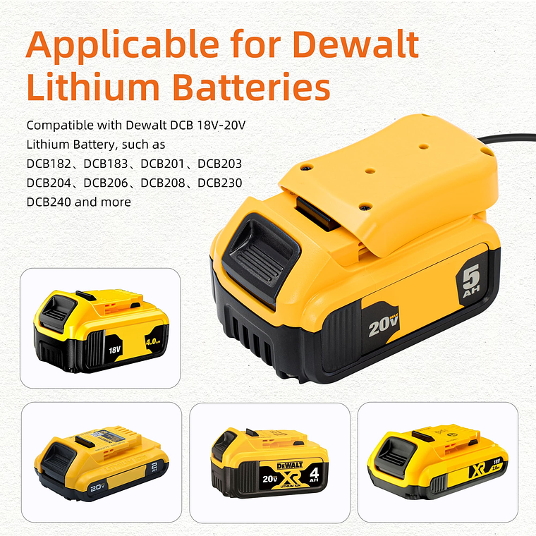 ADAPTADOR DE BATERIA DEWALT 18V - 20V - 1MT - STARLINK MINI 5