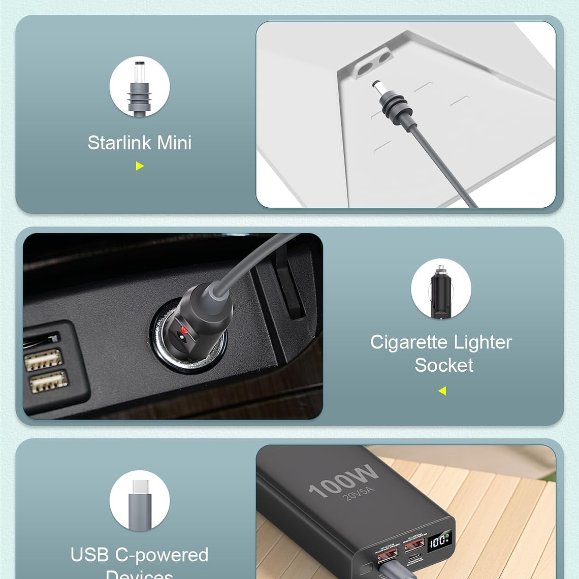 Cable de Alimentación Auto Para Starlink Mini - 2 Metros - Extensión 12V DC Conector Cigarrera Camping 5