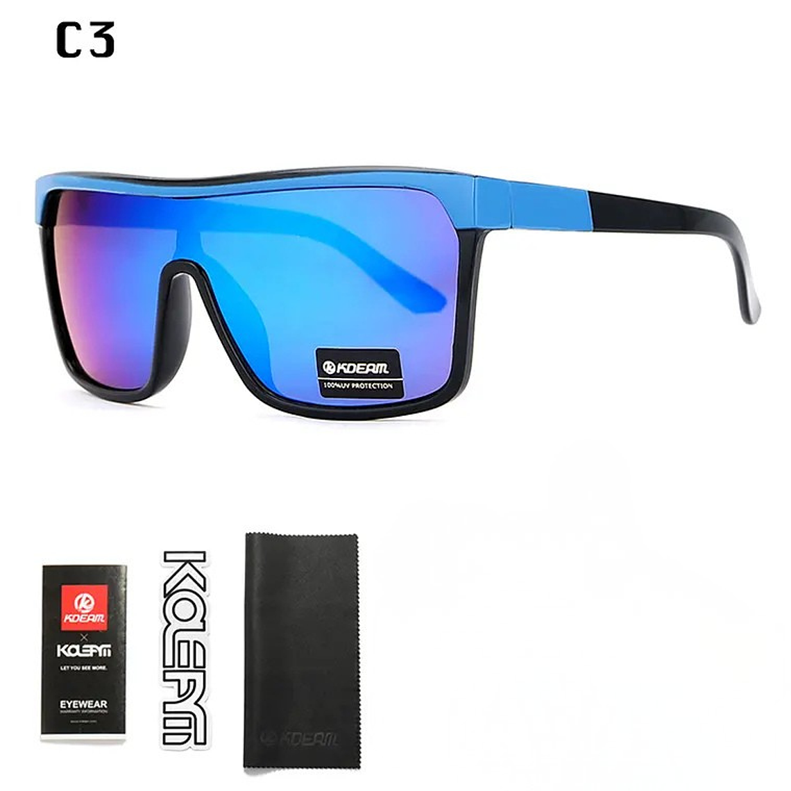Lentes de Sol KDEAM Deportivos Cuadrados Oversize - Modelo B1KD802-C3 Lente Azul Revo Polarizado UV400 1