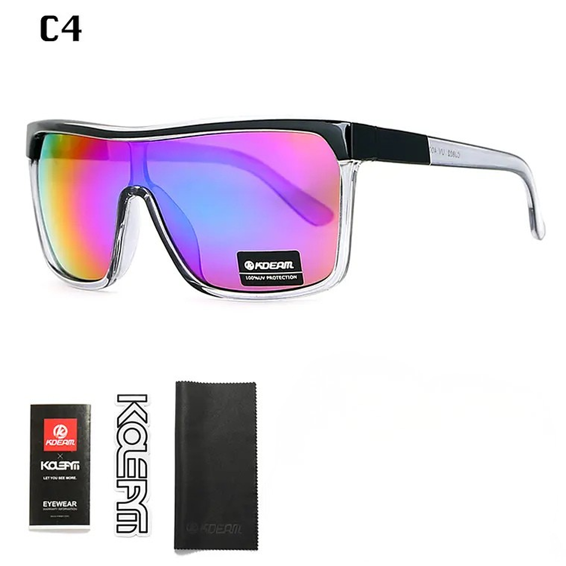 Lentes de Sol KDEAM Deportivos Marco Blanco - Modelo B1KD802-C4 Lente Espejado Multicolor Ciclismo - UV400 1